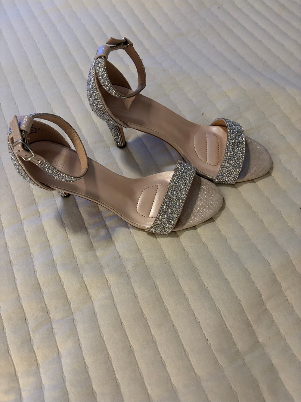 DB Studio Rhinestone & Pearl Ankle-Strap High Heel Sandals - Blush